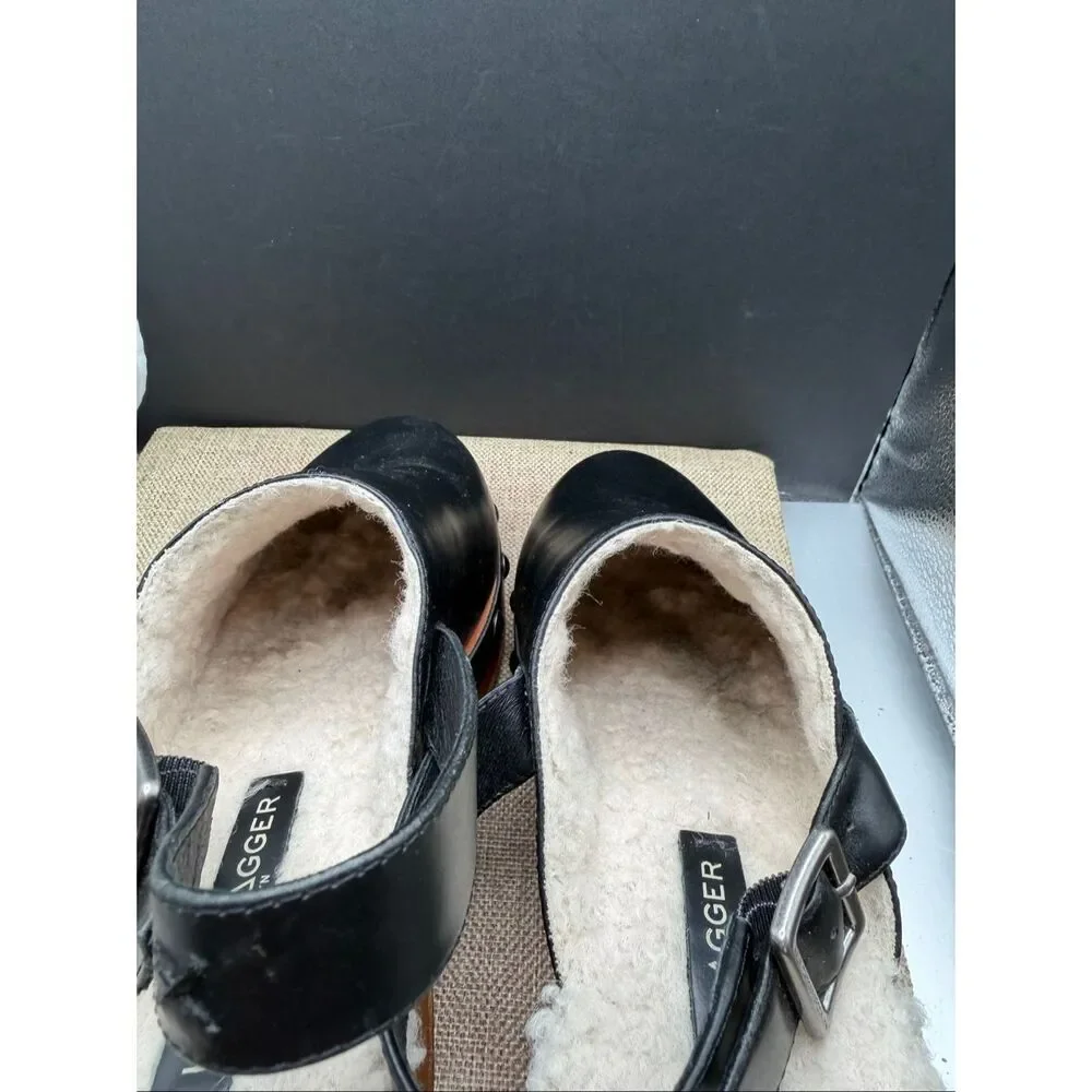 Kelsi Dagger Black Leather Clogs with Brown Sole - Picture 11 of 11
